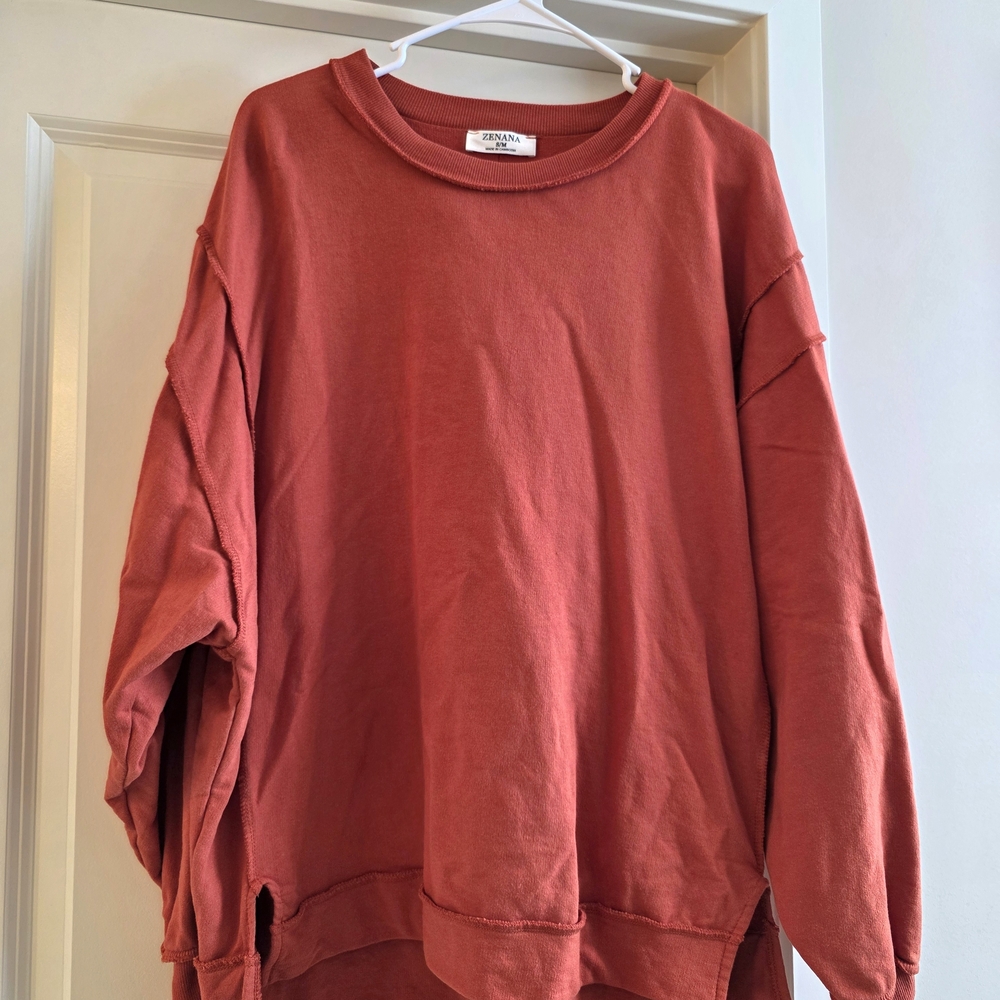 Zenana Outfitters Women's Rust Red Crewneck Sweatshirt